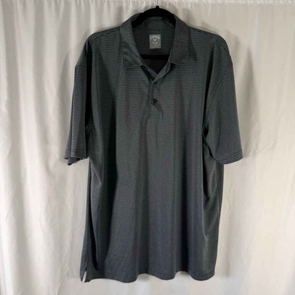 Callaway Golf Polo Men's XL Grey Striped Short Sleeve Collared Pullover
